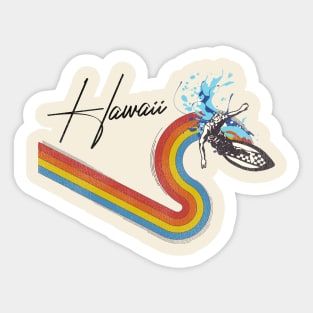 Retro 70s/80s Style Rainbow Surfing Wave Hawaii Sticker